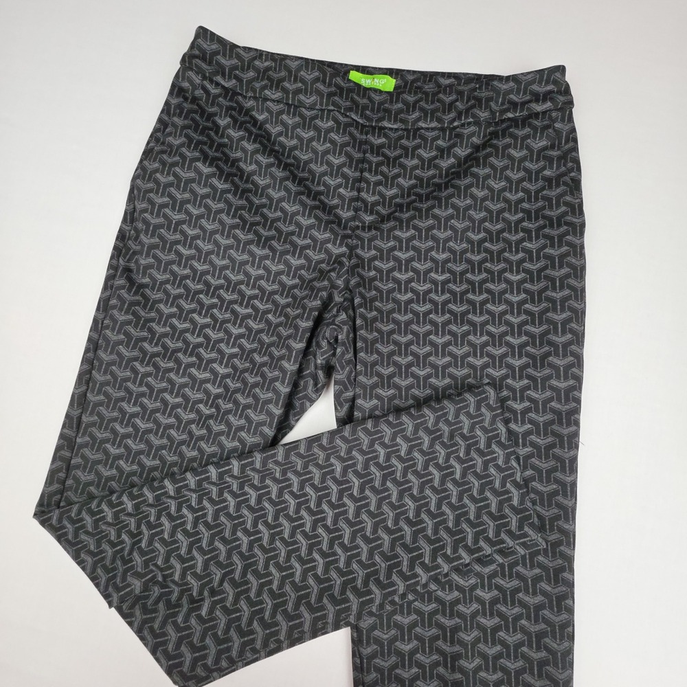 Swing Control B5027SW Pull On Ankle Pants Womens 12 Black Geometric Pattern